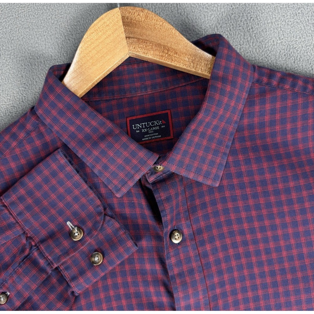 UNTUCKit Shirt Mens 2XLT Red Blue Gingham Andretti Smart Casual Office